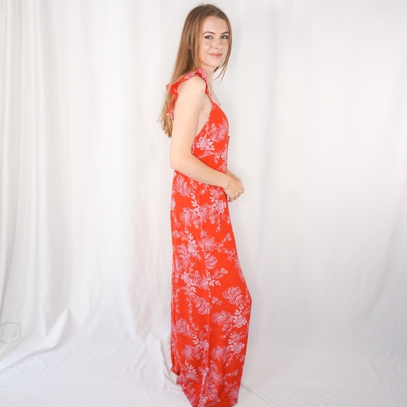 Free People Be The One Jumpsuit Floral Ruffle Red - Picture 3 of 8